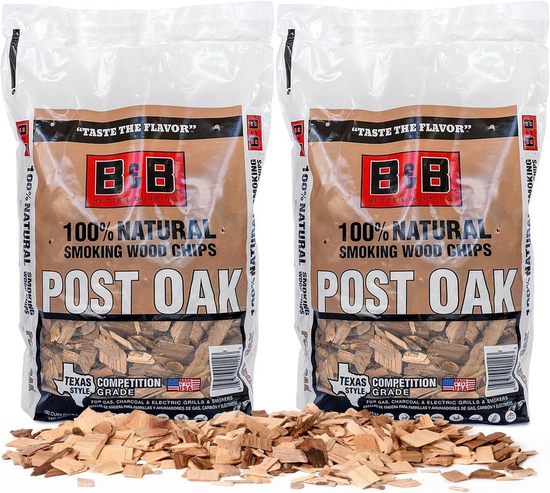 Shop Square BBQ Post Oak Wood Chips for Smoker (2-Pack) 3 lb Total, 100% All-Natural Smoker Wood Chips for Electric Smoker, Charcoal & Gas Grills, and Campfires – Made in USA - Image 1